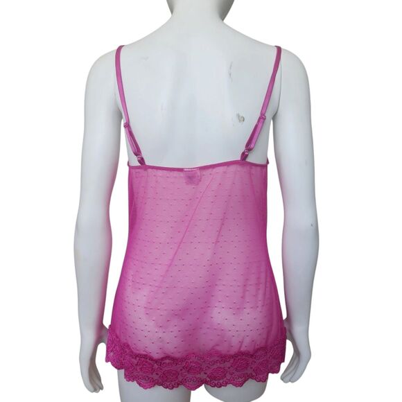 Y2K Barbie Pink Dotted Swiss Mesh & Lace Detail Sheer Cami/Slip Dress-Jezabell-S - Picture 4 of 12